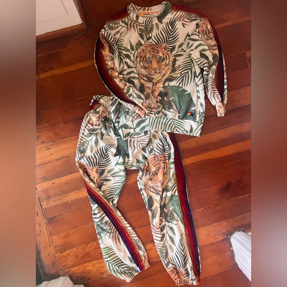 Rare Aviator Nation Jungle Tiger Classic Velvet Stripe Sweats  Size Small